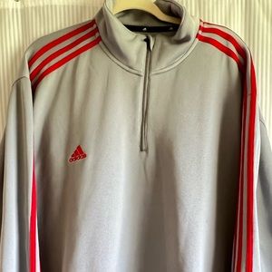 4XLT ADIDAS LongSleeve 1/4zip pullover -grey with red stripe